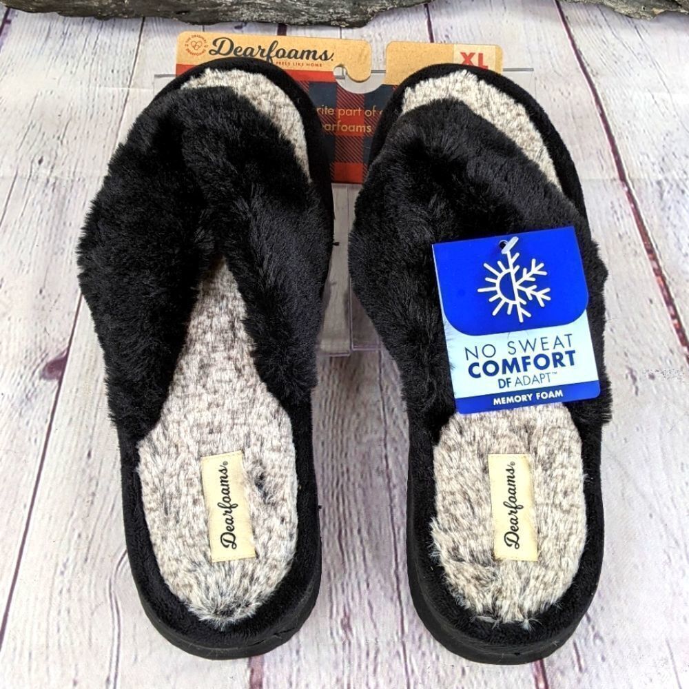 NWT Dearfoams Fluffy Thong Slippers - XL